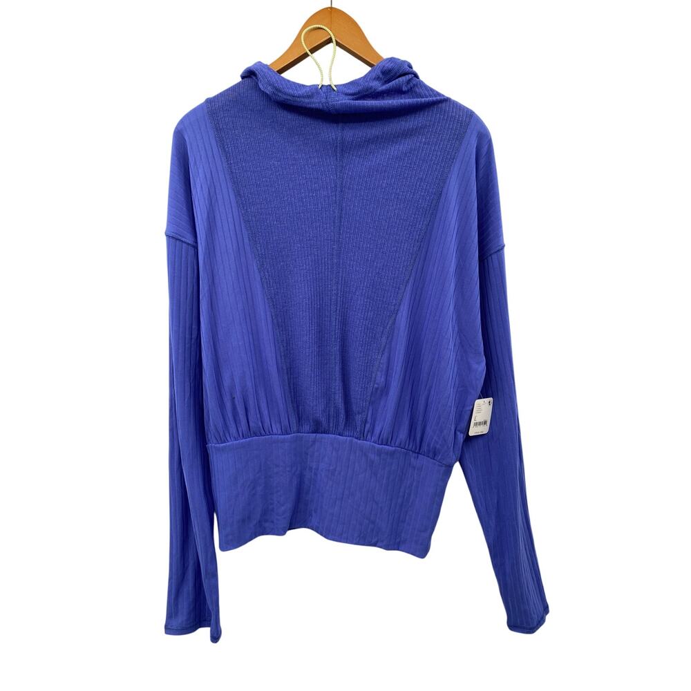 Free People movement purple blue ribbed funnel neck hoodie
